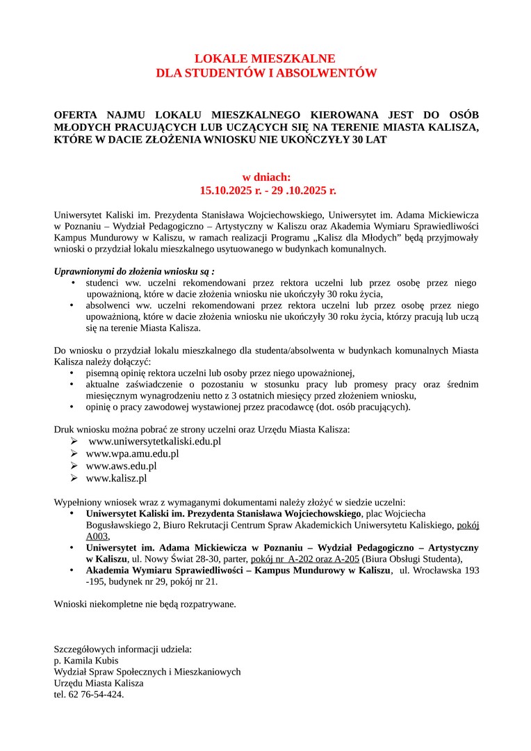 Ogłoszenie - Kalisz dla Młodych_Strona_1